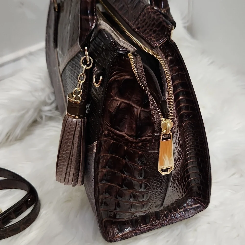 🔹️BRAHMIN🔹️RARE TAUPE Tempera PRISCILLA Satchel Croc Python Patchwork Leather - Picture 10 of 17